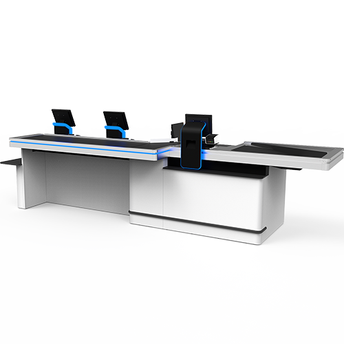 Slim Merge produktbild som visar produkten framifrån. Produkten är vit och svart med lysande blått ljus.
