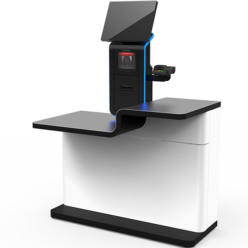 Slim SCO produktbild som visar produkten framifrån. Produkten är vit och svart med lysande blått ljus.